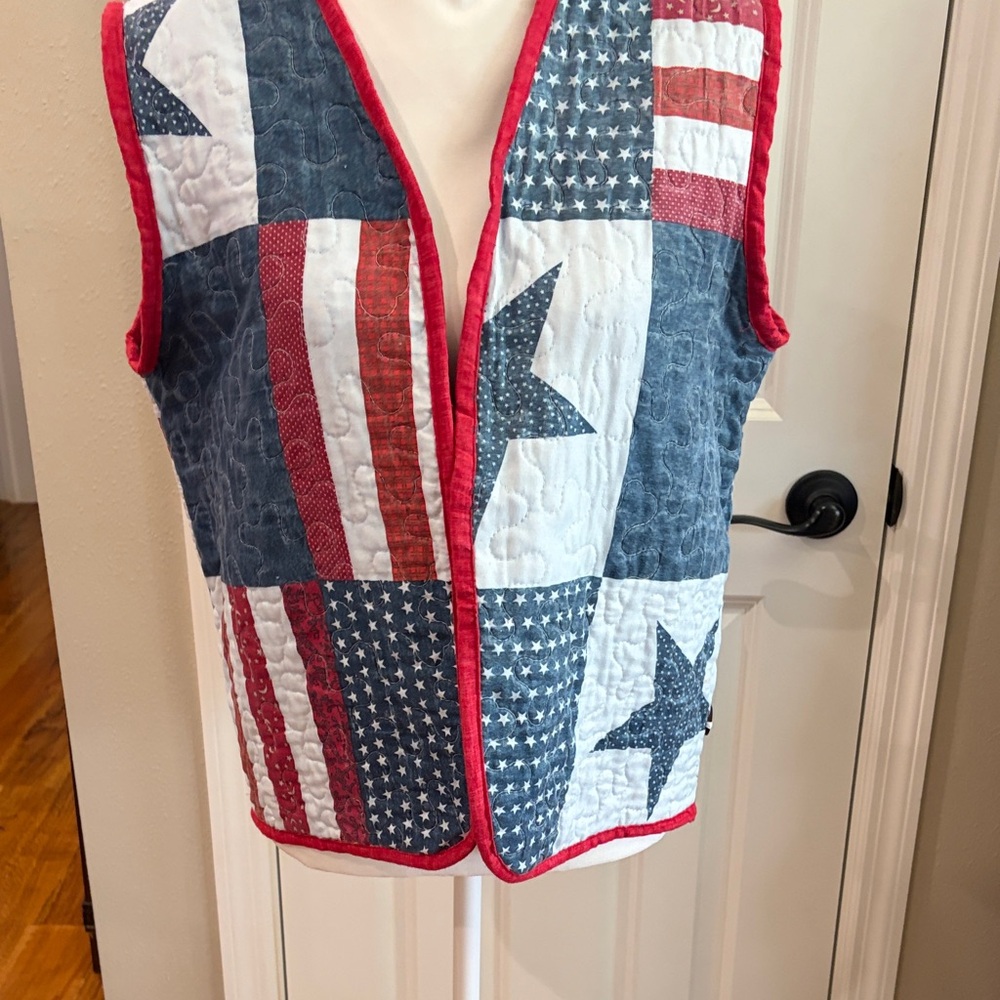 Patriotic Quilted Star & Stripes Vest - Red White Blue